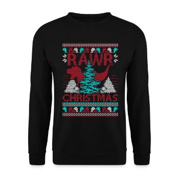 Dinosaurier Rex Weihnachten Ugly Christmas Sweater - Unisex Pullover - Schwarz - Vorne - Alina (178cm) & Michal (187cm)