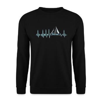 Herzschlag segeln Segelboot Segelschiff Geschenk - Unisex Pullover - Schwarz - Vorne - Alina (178cm) & Michal (187cm)