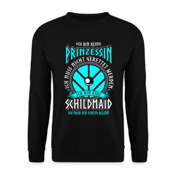 Schildmaid Keine Prinzessin Wikinger Geschenk - Unisex Pullover - Schwarz - Vorne - Alina (178cm) & Michal (187cm)