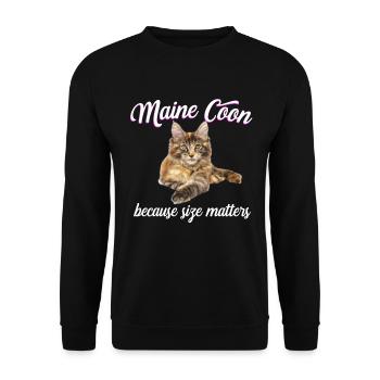 Maine Coon Katze - Maine Coon Weil Größe zählt - Unisex Pullover - Schwarz - Vorne - Alina (178cm) & Michal (187cm)