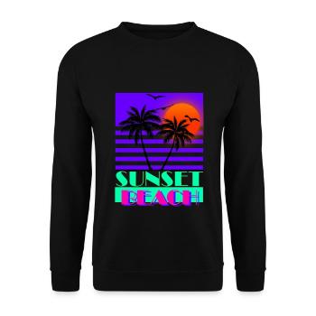Sunset Beach 80s Purple - Unisex Pullover - Schwarz - Vorne - Alina (178cm) & Michal (187cm)