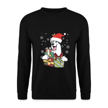 Sibirischer Husky Hund Weihnachten Santa Geschenk - Unisex Pullover - Schwarz - Vorne - Alina (178cm) & Michal (187cm)