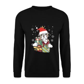 Englische Bulldogge Weihnachten Santa Geschenk - Unisex Pullover - Schwarz - Vorne - Alina (178cm) & Michal (187cm)