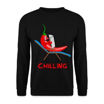 chilli, chilling, Chillischote, faulpelz, faul - Unisex Pullover - Schwarz - Vorne - Alina (178cm) & Michal (187cm)
