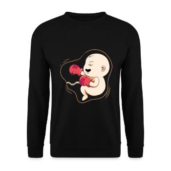 Boxen Boxer Baby Schwangerschaft Bauch Geschenk - Unisex Pullover - Schwarz - Vorne - Alina (178cm) & Michal (187cm)