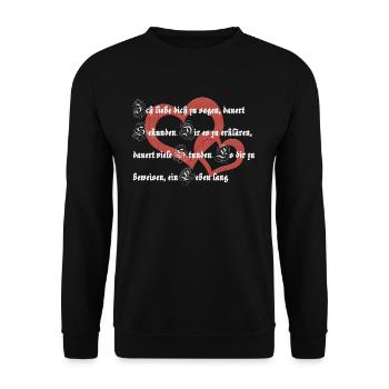 Ich Liebe dich Spruch / Gedicht - Unisex Pullover - Schwarz - Vorne - Alina (178cm) & Michal (187cm)