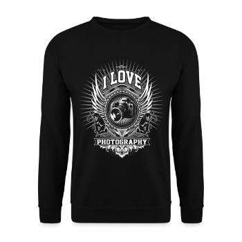 Ich liebe Fotografie Wing Emblem - Unisex Pullover - Schwarz - Vorne - Alina (178cm) & Michal (187cm)