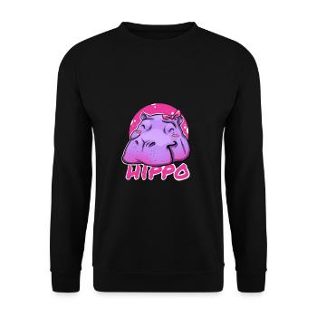 Niedliches Hippo mit rosa Schleife - Unisex Pullover - Schwarz - Vorne - Alina (178cm) & Michal (187cm)