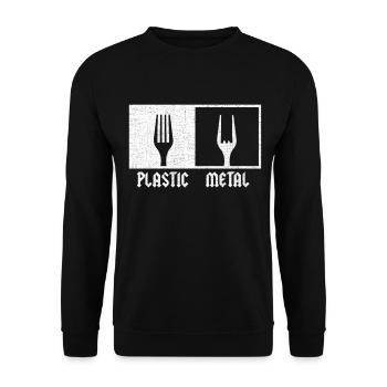 Plastic Metal Music Pommesgabel Festival Rock Fans - Unisex Sweatshirt - black - Front - Alina (178cm) & Michal (187cm)