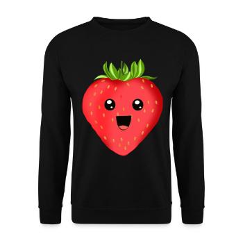Fröhliche Erdbeere - Unisex Pullover - Schwarz - Vorne - Alina (178cm) & Michal (187cm)