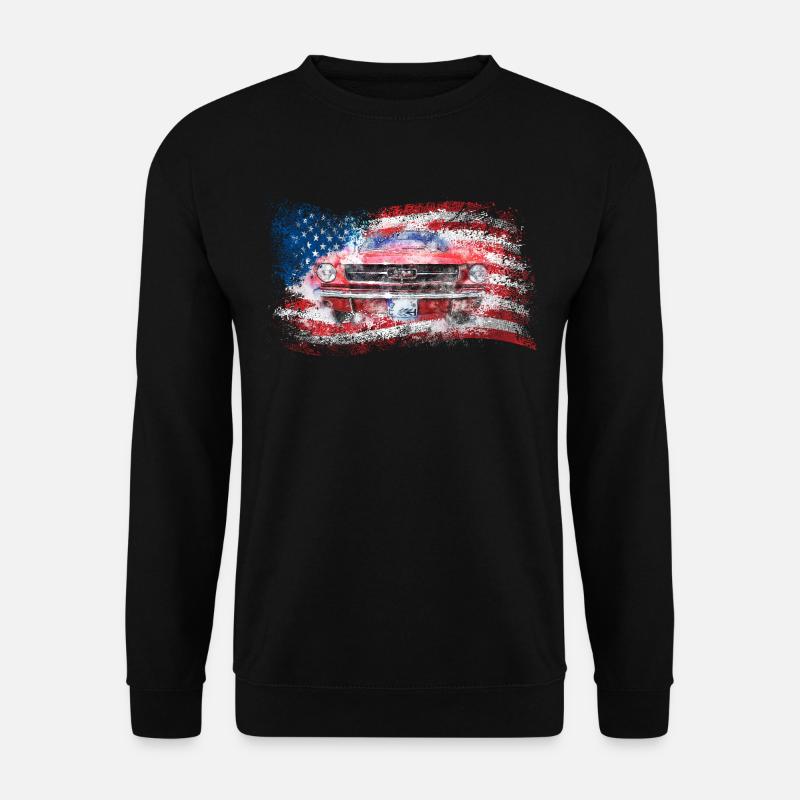 altes Auto Mustangs Oldtimer Amerika USA Flagge - Unisex Pullover - Schwarz