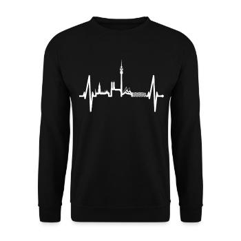 Munich Skyline Heartbeat Bayern Fan Love Munich - Unisex Sweatshirt - black - Front - Alina (178cm) & Michal (187cm)