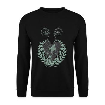 Elegantes Herz mit Klavier und Schlüssel auf Hintergrund - Unisex Pullover - Schwarz - Vorne - Alina (178cm) & Michal (187cm)
