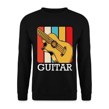 Retro Gitarren-Design mit Farbstreifen - Unisex Pullover - Schwarz - Vorne - Alina (178cm) & Michal (187cm)