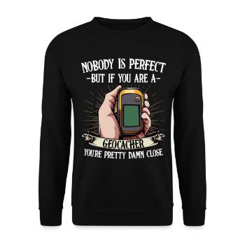 Geocacher Saying GPS Hero - Unisex Sweatshirt - black - Front - Alina (178cm) & Michal (187cm)