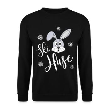 Skihase Ski Hase Kussmund Häschen Schnee Winter - Unisex Pullover - Schwarz - Vorne - Alina (178cm) & Michal (187cm)