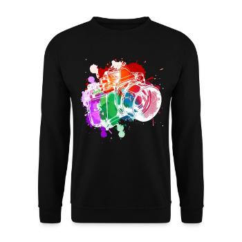 Farbenfrohe Kamera Kunst - Unisex Pullover - Schwarz - Vorne - Alina (178cm) & Michal (187cm)