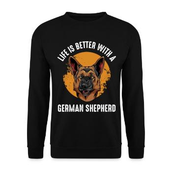 Leben ist Besser Mit Deutschem Schäferhund - Unisex Pullover - Schwarz - Vorne - Alina (178cm) & Michal (187cm)