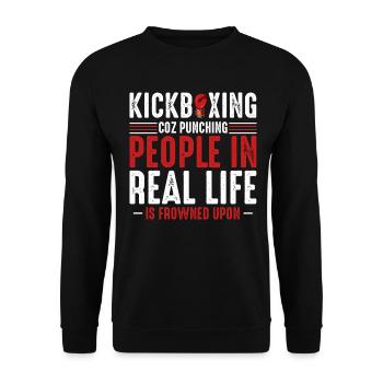 Kickboxing Real Life Spruch - Unisex Pullover - Schwarz - Vorne - Alina (178cm) & Michal (187cm)