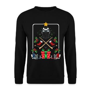 Hockey Weihnachten Helm Sticks - Unisex Pullover - Schwarz - Vorne - Alina (178cm) & Michal (187cm)