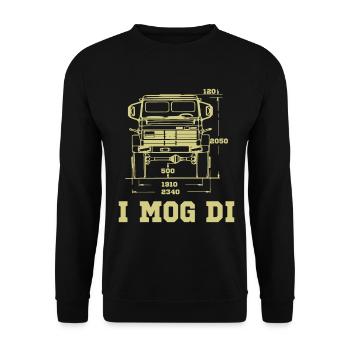 Unimog Gelaendefahrzeug Gelaendewagen - Unisex Pullover - Schwarz - Vorne - Alina (178cm) & Michal (187cm)