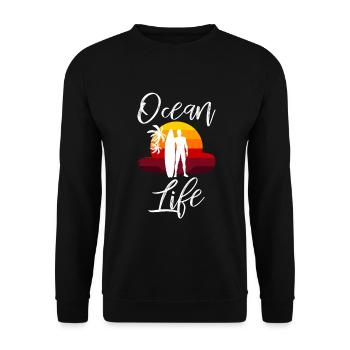 Ozeanleben Surfer Sonnenuntergang - Unisex Pullover - Schwarz - Vorne - Alina (178cm) & Michal (187cm)