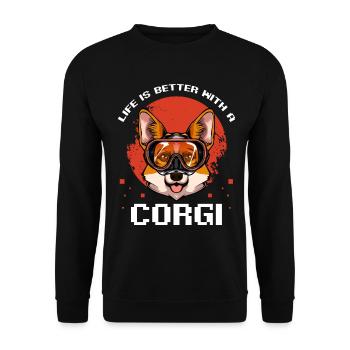 Corgi Taucher Badespaß - Unisex Pullover - Schwarz - Vorne - Alina (178cm) & Michal (187cm)