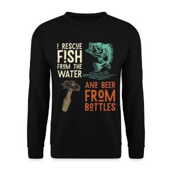 Funny Fishing Beer Quote – Rescue Fish - Unisex Sweatshirt - black - Front - Alina (178cm) & Michal (187cm)