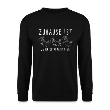 Zuhause ist wo meine Pferde sind - Unisex Pullover - Schwarz - Vorne - Alina (178cm) & Michal (187cm)