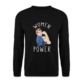 Frauenpower im Rosie Riveter Stil - Unisex Pullover - Schwarz - Vorne - Alina (178cm) & Michal (187cm)