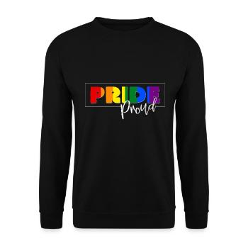 Pride Farbenrausch mit Proud Schrift - Unisex Pullover - Schwarz - Vorne - Alina (178cm) & Michal (187cm)