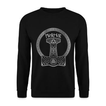 Mjolnir Wikinger Thor Hammer Runen Keltisch Knoten - Unisex Pullover - Schwarz - Vorne - Alina (178cm) & Michal (187cm)