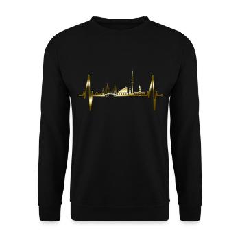 Hamburg Skyline Heartbeat Hamburg Port Gold - Unisex Sweatshirt - black - Front - Alina (178cm) & Michal (187cm)