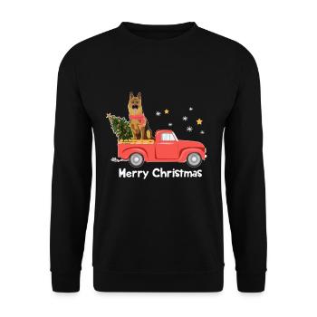 German Shepherd Christmas Pickup Truck - Unisex Sweatshirt - black - Front - Alina (178cm) & Michal (187cm)