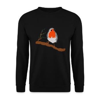 Robin with Magnificent Plumage on Branch - Unisex Sweatshirt - black - Front - Alina (178cm) & Michal (187cm)