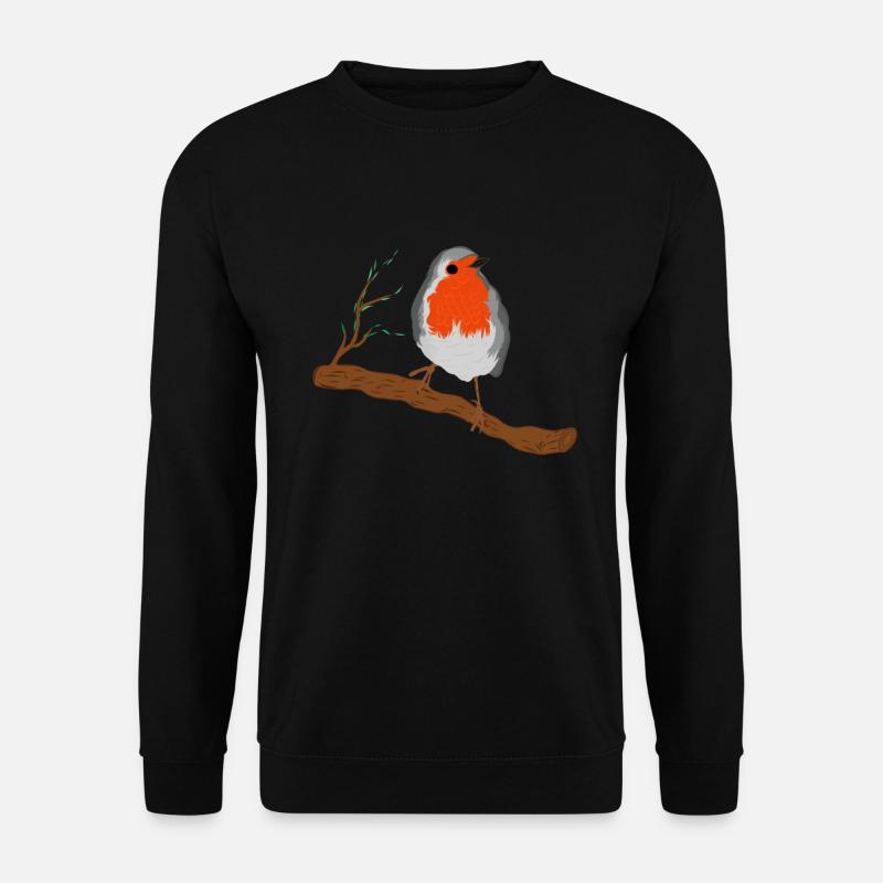 Robin with Magnificent Plumage on Branch - Unisex Sweatshirt - black