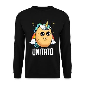 Unitato Einhorn Kartoffel Design - Unisex Pullover - Schwarz - Vorne - Alina (178cm) & Michal (187cm)