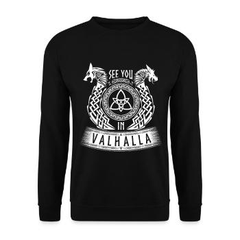 See You In Valhalla Wikinger Germanen Drache Wolf - Unisex Pullover - Schwarz - Vorne - Alina (178cm) & Michal (187cm)