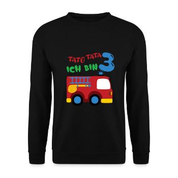 Feuerwehrauto Drei Geburtstag - Unisex Pullover - Schwarz - Vorne - Alina (178cm) & Michal (187cm)