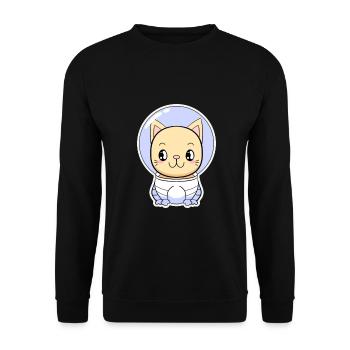 Katze als Astronaut im Weltraumhelm - Unisex Pullover - Schwarz - Vorne - Alina (178cm) & Michal (187cm)