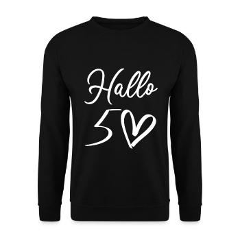 Herzliche Begrüßung mit Handgeschriebenem Design - Unisex Pullover - Schwarz - Vorne - Alina (178cm) & Michal (187cm)
