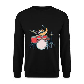 Katze Katzen Musik Cat Drummer Schlagzeug Band - Unisex Pullover - Schwarz - Vorne - Alina (178cm) & Michal (187cm)