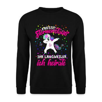 Fresst Sternenstaub Ihr Langweiler Ich heirate - Unisex Pullover - Schwarz - Vorne - Alina (178cm) & Michal (187cm)