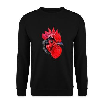 Hast du das Huhn gesehen cooler Hahn - Unisex Pullover - Schwarz - Vorne - Alina (178cm) & Michal (187cm)