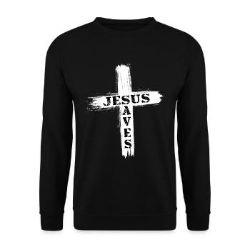 Jesus跨符号Design für religiöse Kleidung - Unisex Pullover - Schwarz - Vorne - Alina (178cm) & Michal (187cm)