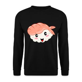 Nigiri-Sushi Kawaii Sushi mit Shrimps - Unisex Pullover - Schwarz - Vorne - Alina (178cm) & Michal (187cm)