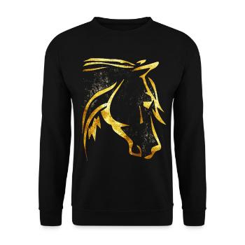 Équitation - Cavalier - Tête de cheval - Cheval d’or - Sweat-shirt Unisexe - noir - Devant - Alina (178cm) & Michal (187cm)