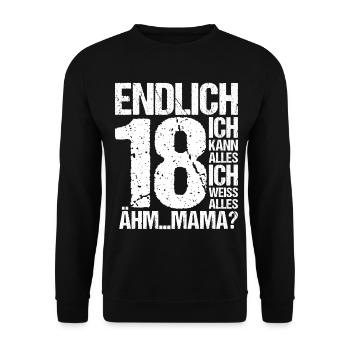 Endlich 18. Geburtstag Ich Kann Alles 18 Jahre - Unisex Pullover - Schwarz - Vorne - Alina (178cm) & Michal (187cm)