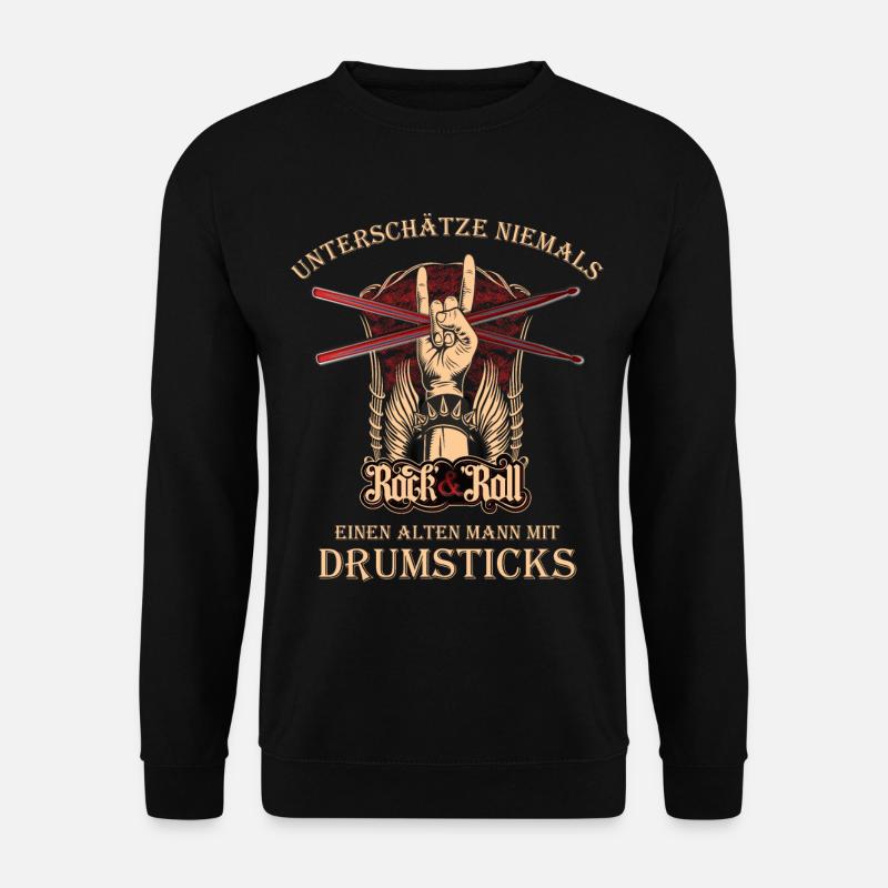 Drummer Schlagzeuger - alter Mann mit Drumsticks - Unisex Pullover - Schwarz
