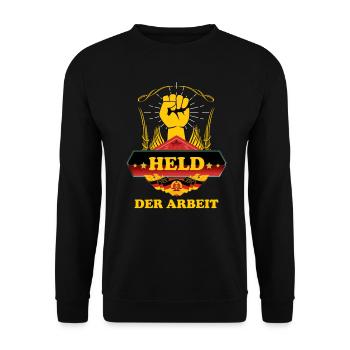Held Der Arbeit - DDR Symbol Hammer und Zirkel - Unisex Pullover - Schwarz - Vorne - Alina (178cm) & Michal (187cm)
